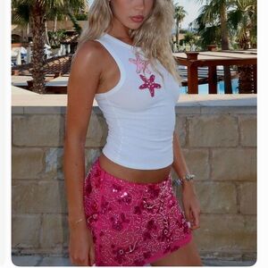 White Fox Boutique Pink Embellished Tank and Mini Skirt Set